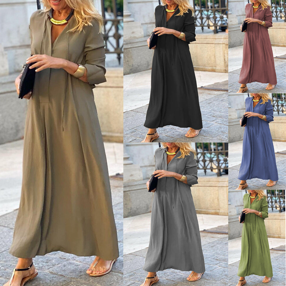 Dame Maxi- jumpsuit med elastisk taljetræk og elegant V-udskæring Stilla