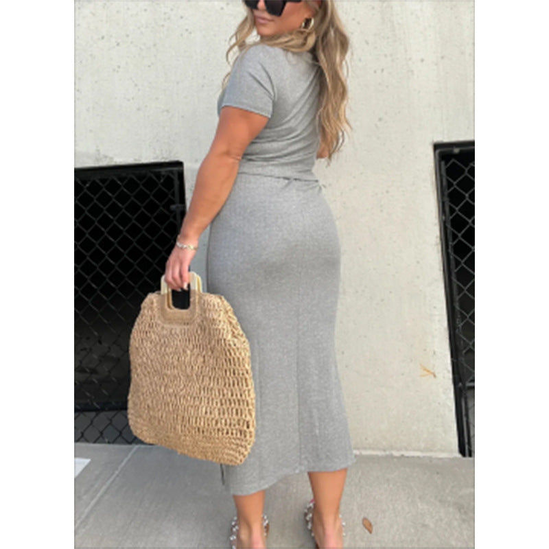 Dame afslappet Maxi-kjole med knude-detalje og kortærmet snit Stilla