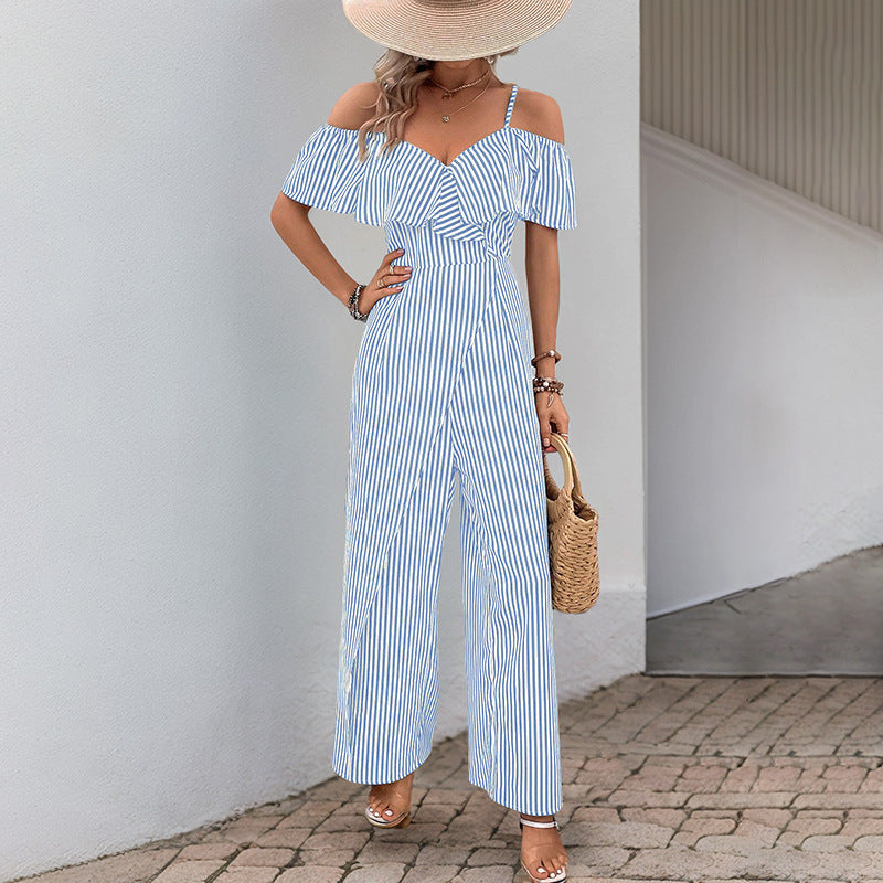 Dame Off-Shoulder Stribet Jumpsuit Stilla