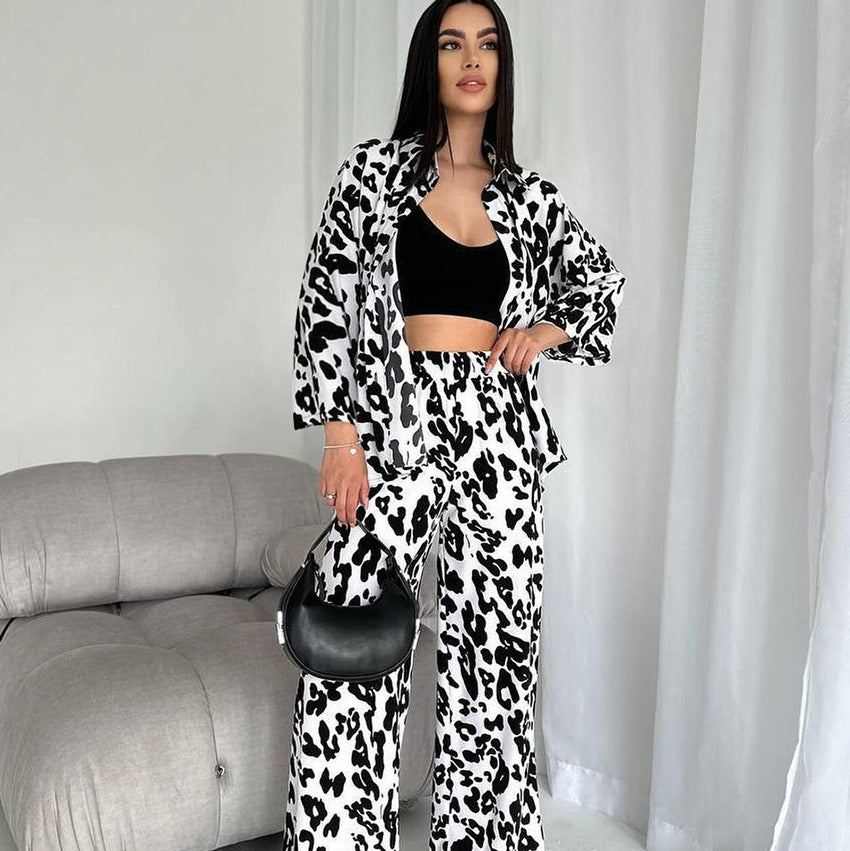 Dame designer fritidsdragt med elegant leopardmønster Stilla