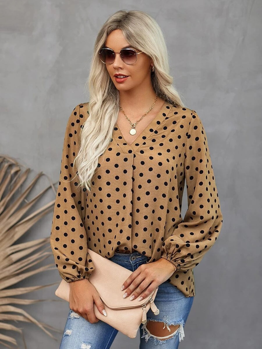 Dame elegant bluse med puffærmer og hjerte mønster Stilla