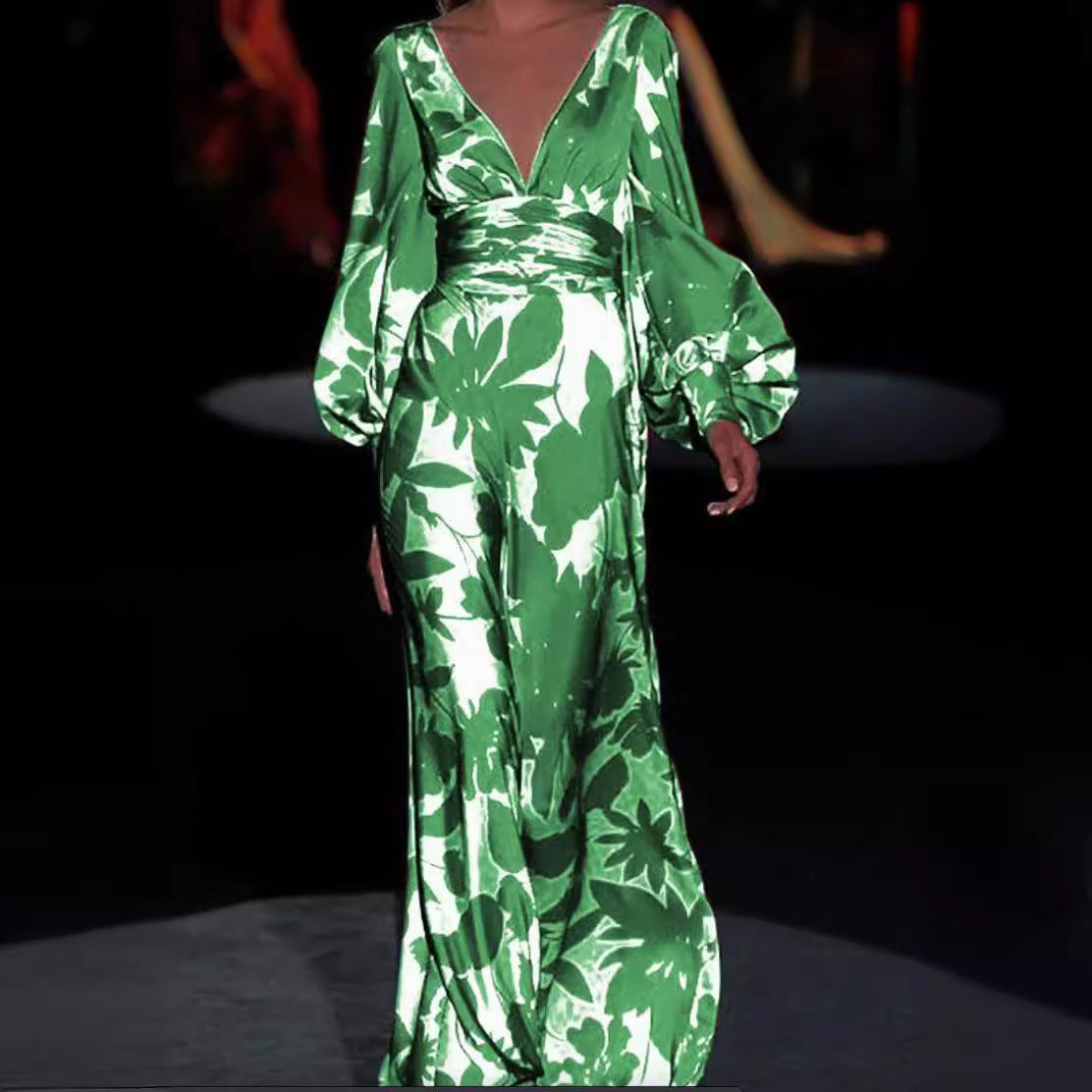 Damer Elegant Jumpsuit med dyb V-udskæring og voluminøse ærmer Stilla