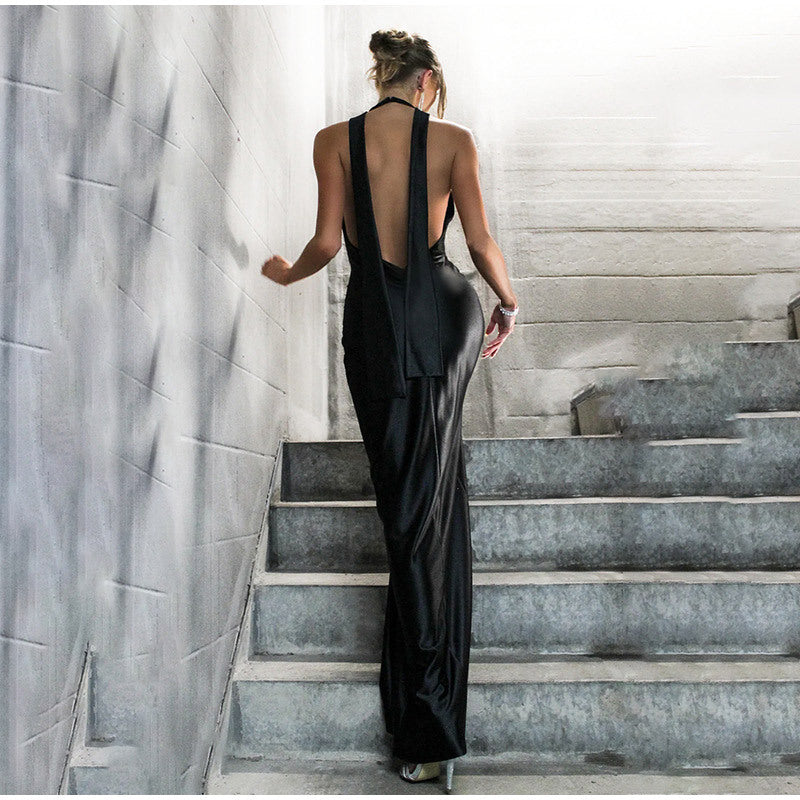 Dame Elegant Aften kjole med høj lukket design og raffineret slit Stilla