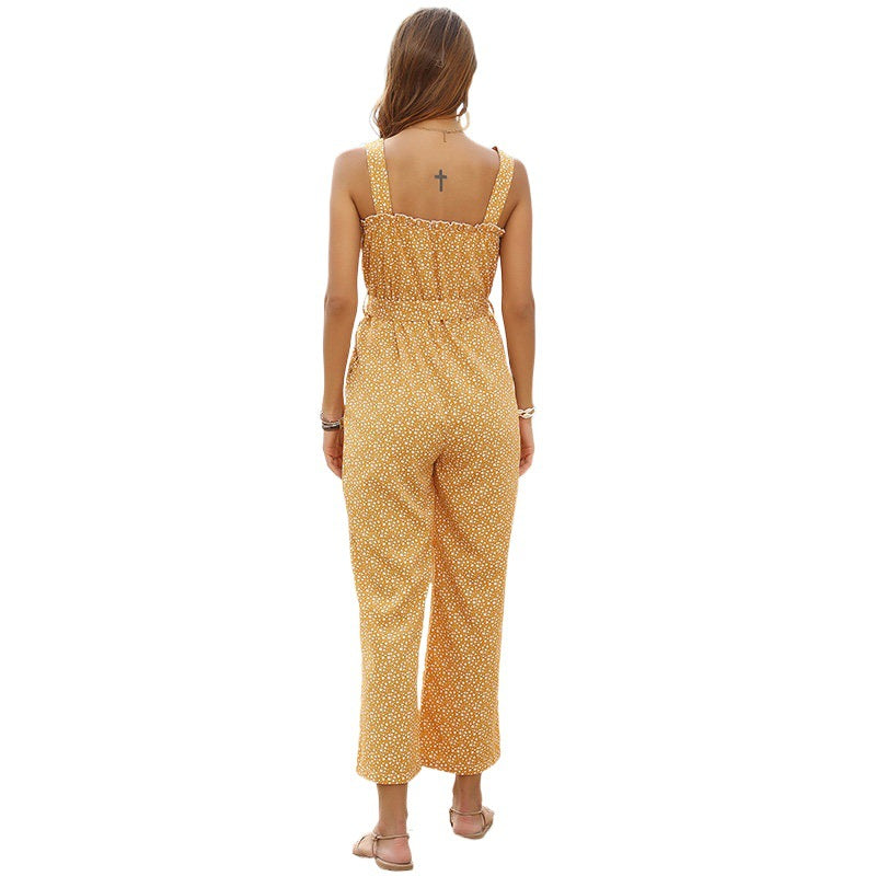 Dame jumpsuit med floral tryk og justerbart bælte Stilla