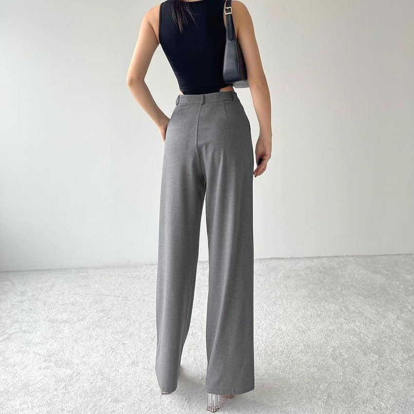 Dame elegant høj talje bukser med vide ben og drapering Stilla