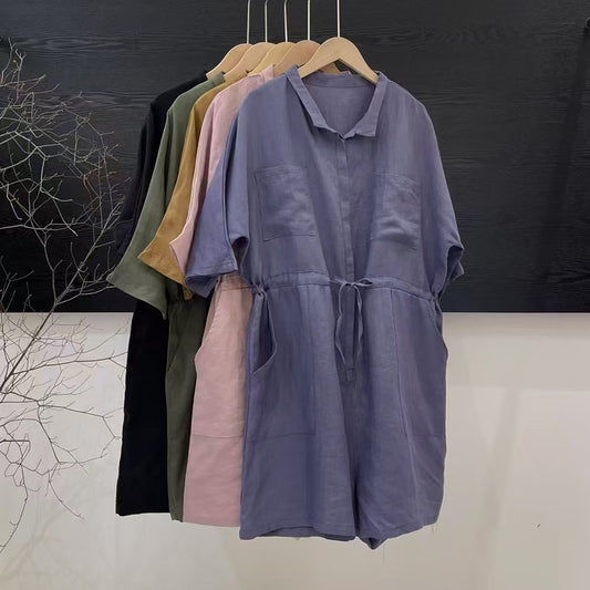 Damer Løs Jumpsuit med korte ærmer, taljebælte og lommer Stilla