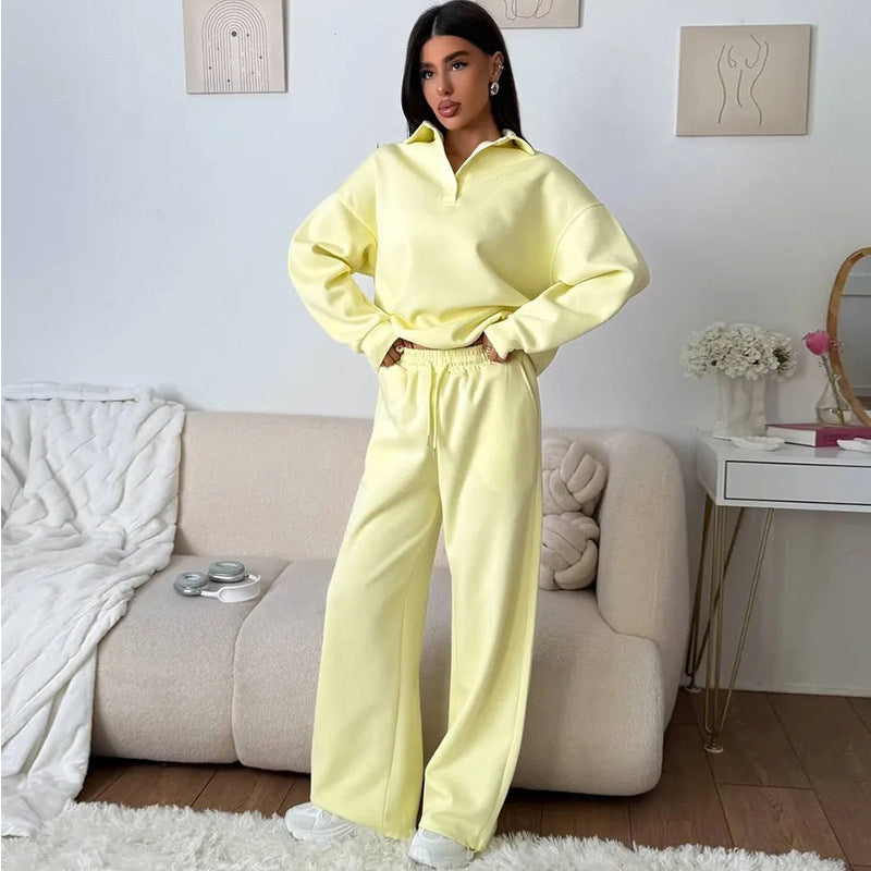 Dame afslappet polo shirt og bred bukser sæt Stilla