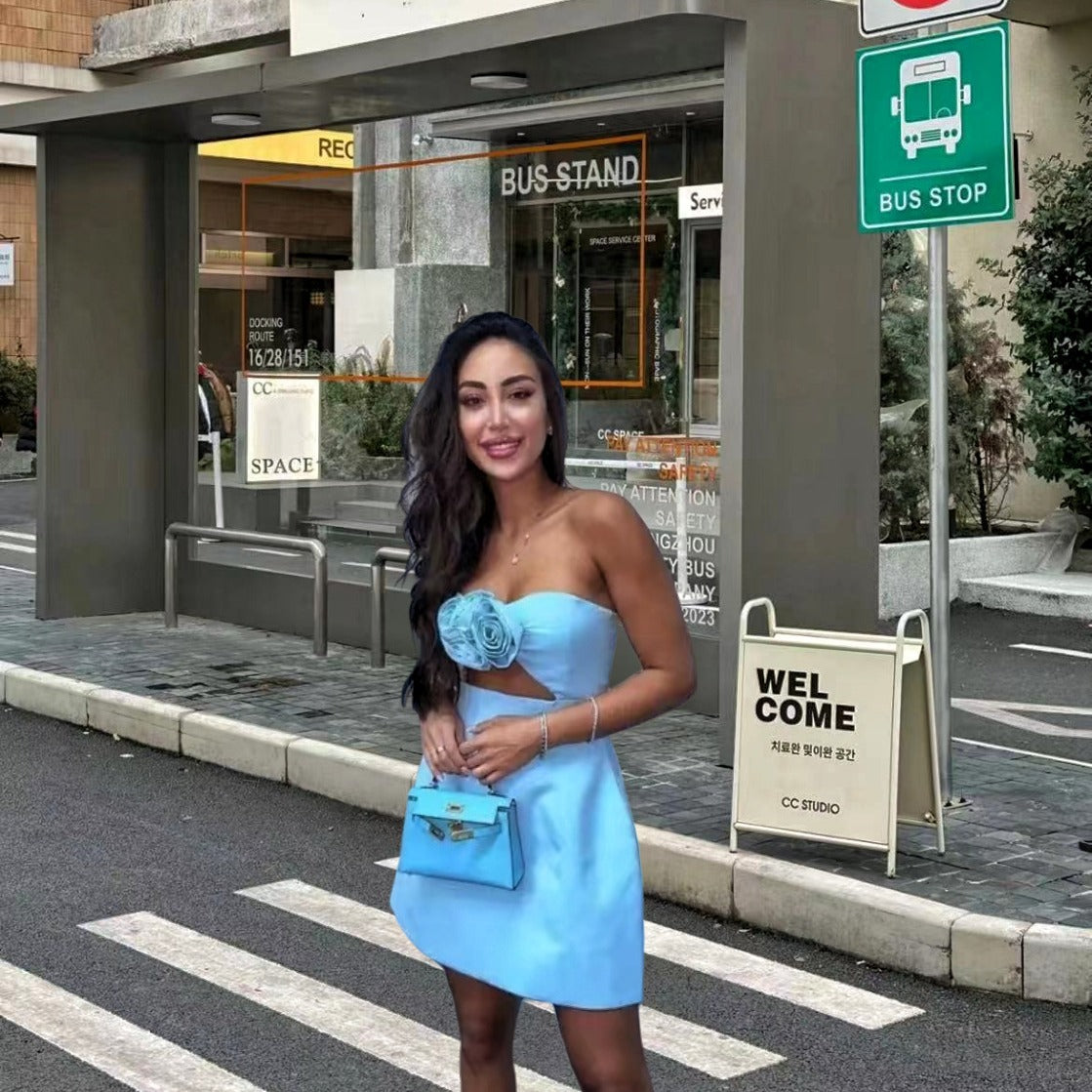 Dame Cut-Out Minkjole med floral applikation og sidelommer Stilla