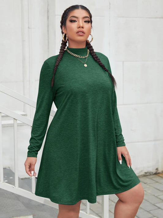 Dame afslappet Jersey Kjole med høj krave og svingende kant Stilla