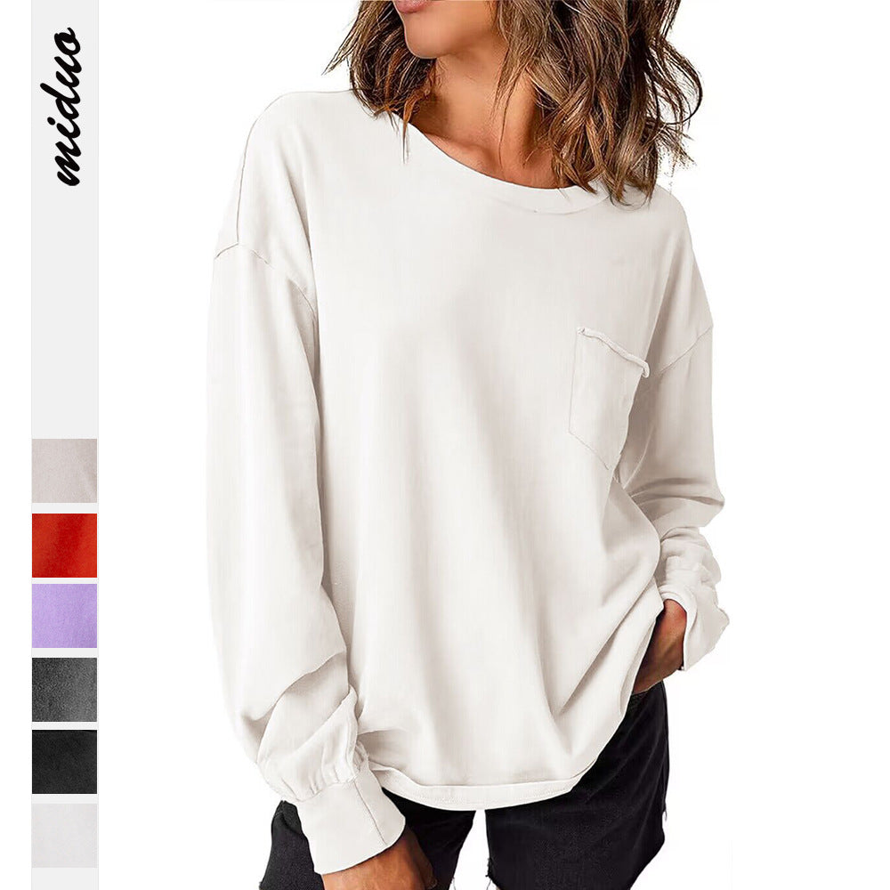 Dame afslappet langærmet skjorte med brystlomme og oversized snit Stilla