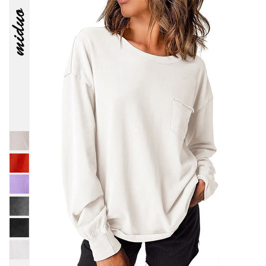 Dame afslappet langærmet skjorte med brystlomme og oversized snit Stilla