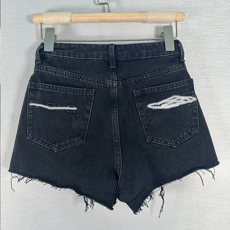 Dame Destroyed Denim-Shorts med høj talje og frynser Stilla