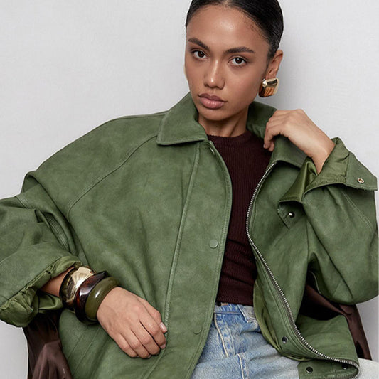 Dame afslappet oversized jakke lavet af vegansk ruskind Stilla