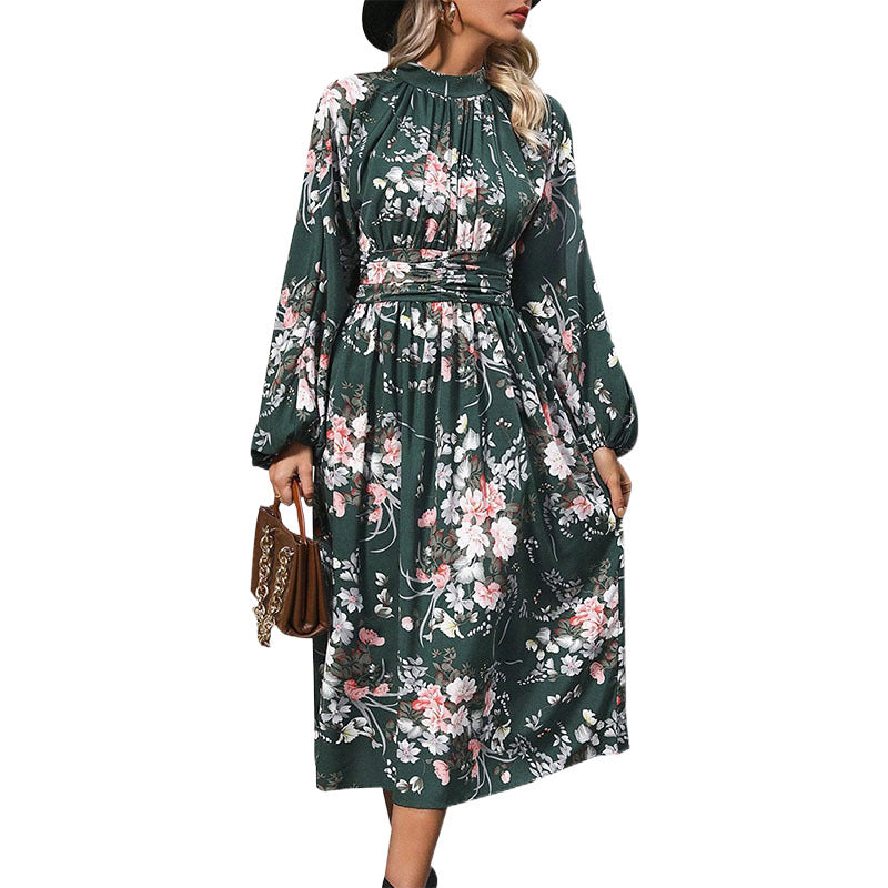 Dame Elegant Floral Midi Kjole med Puffærmer Stilla