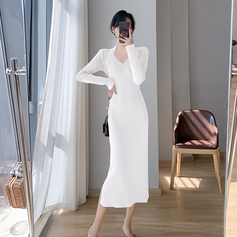 Femme Elegant Langærmet Strikkjole Stilla