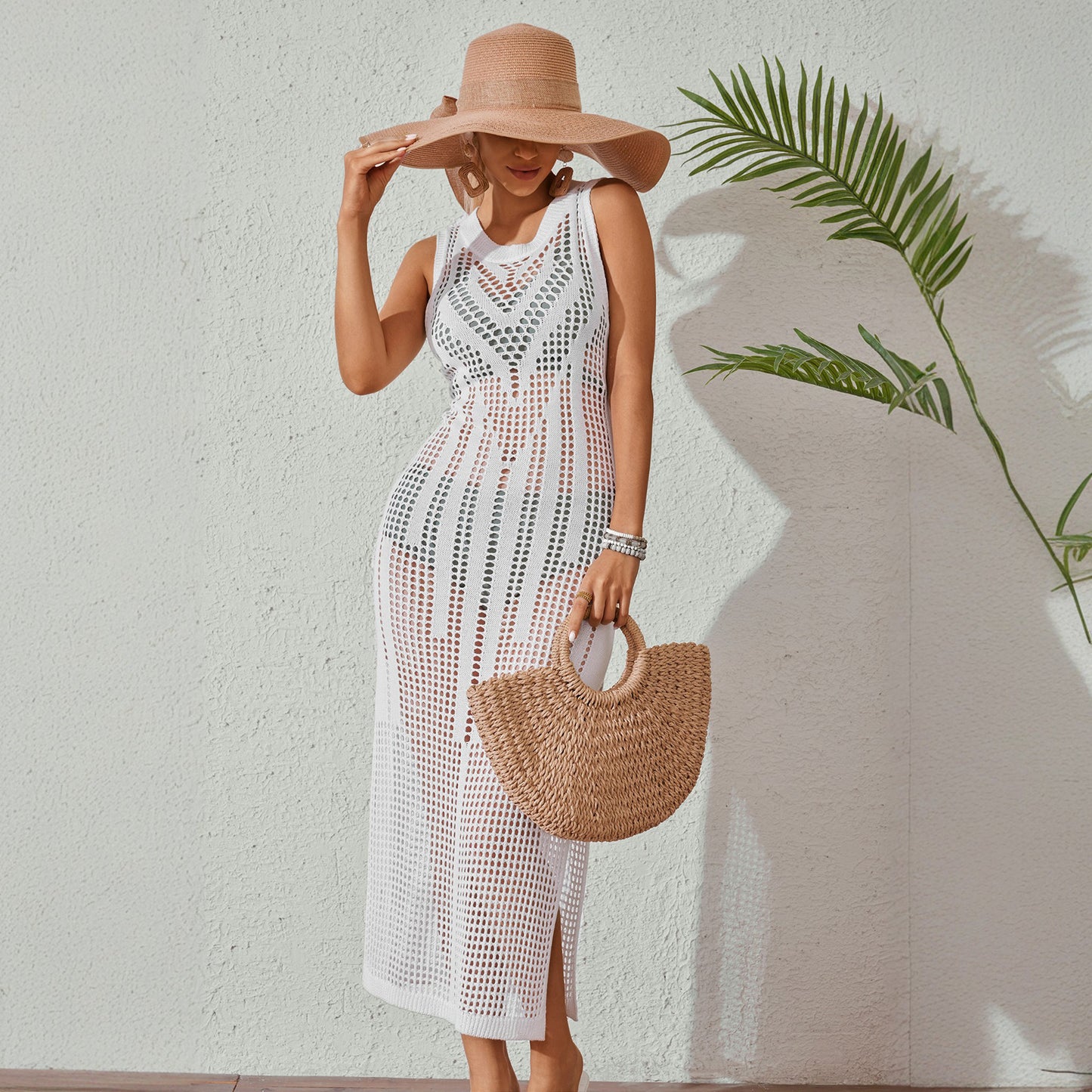 Dame Elegant Gennemsigtig Strand Cover-Up Maxi Kjole Stilla