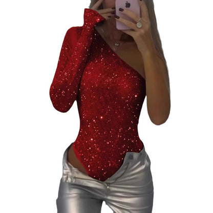 Dame En-Skulder Glitrende Bodysuit Stilla