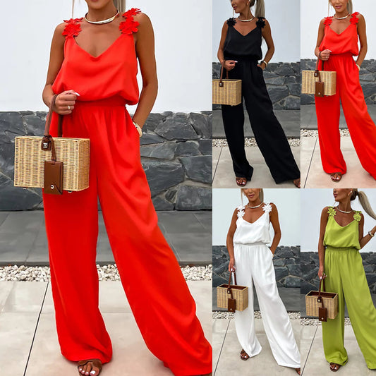 Dame jumpsuit med elegante blomsterapplikationer Stiila