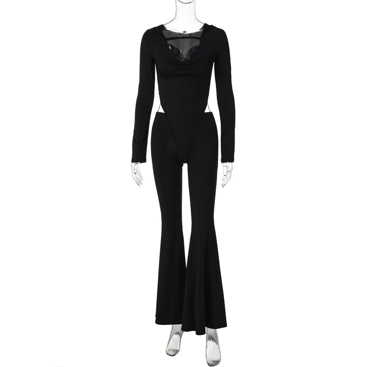 Damer figurnær jumpsuit med hætte og sidelange cut-outs Stilla