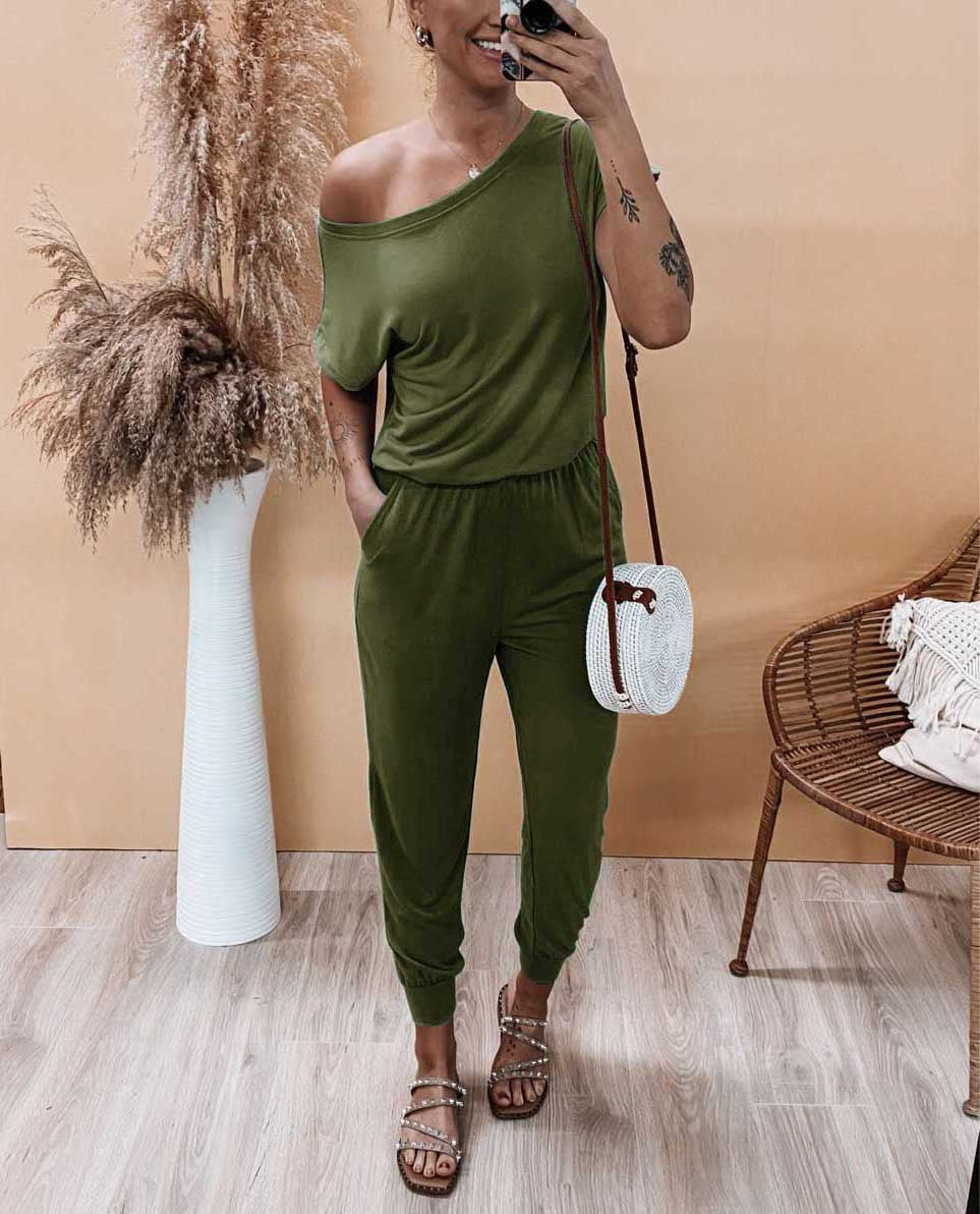 Dame Off-Shoulder Jumpsuit med elastisk liv og afslappet snit Stilla