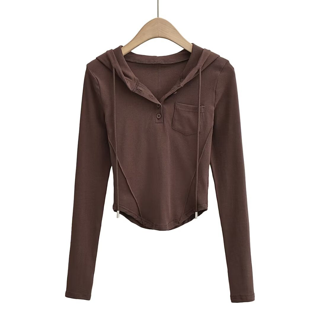 Dame afslappet langærmet hoodie med knapliste og praktiske lommer Stilla