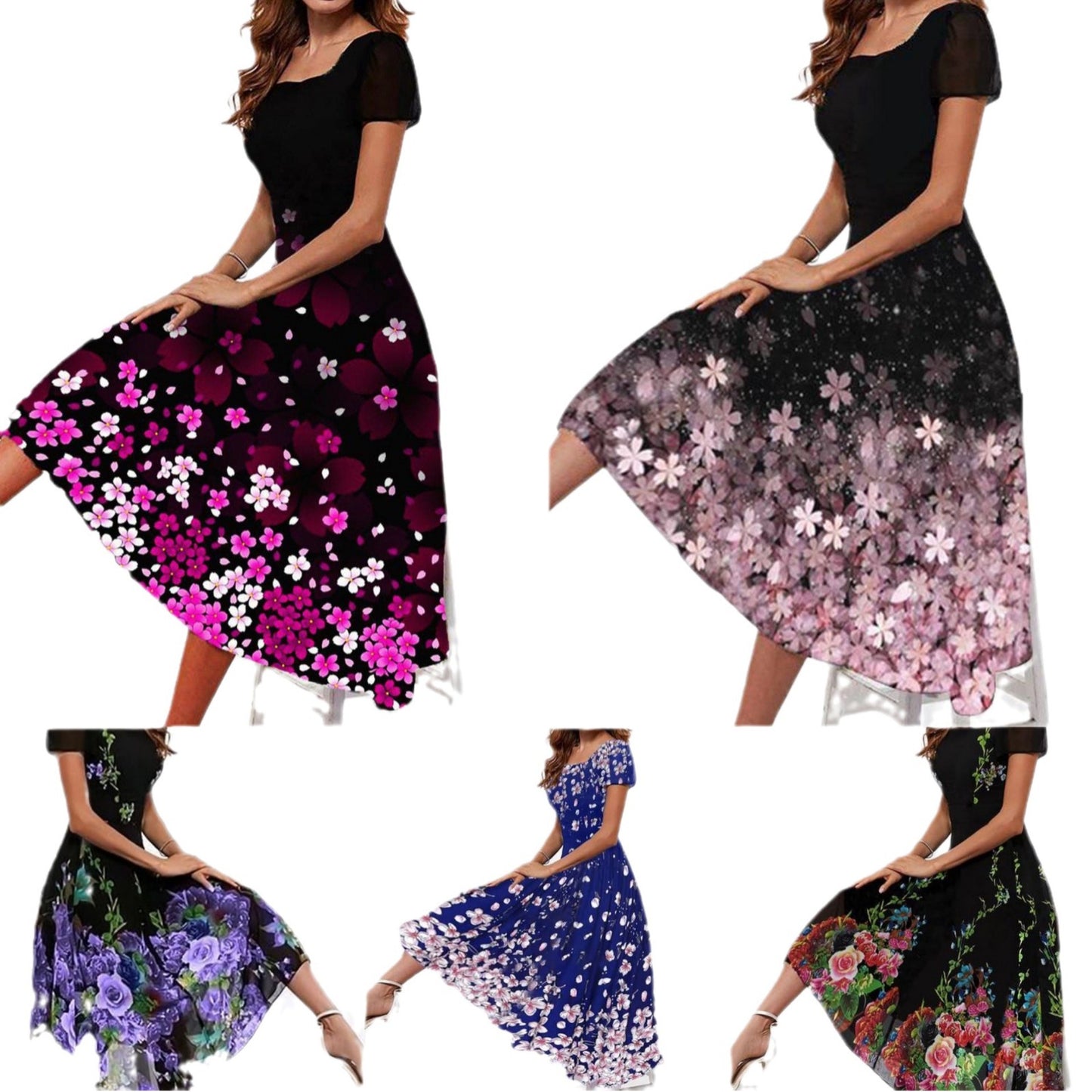 Dame A-linje Floral-Print Midi Kjole Stilla