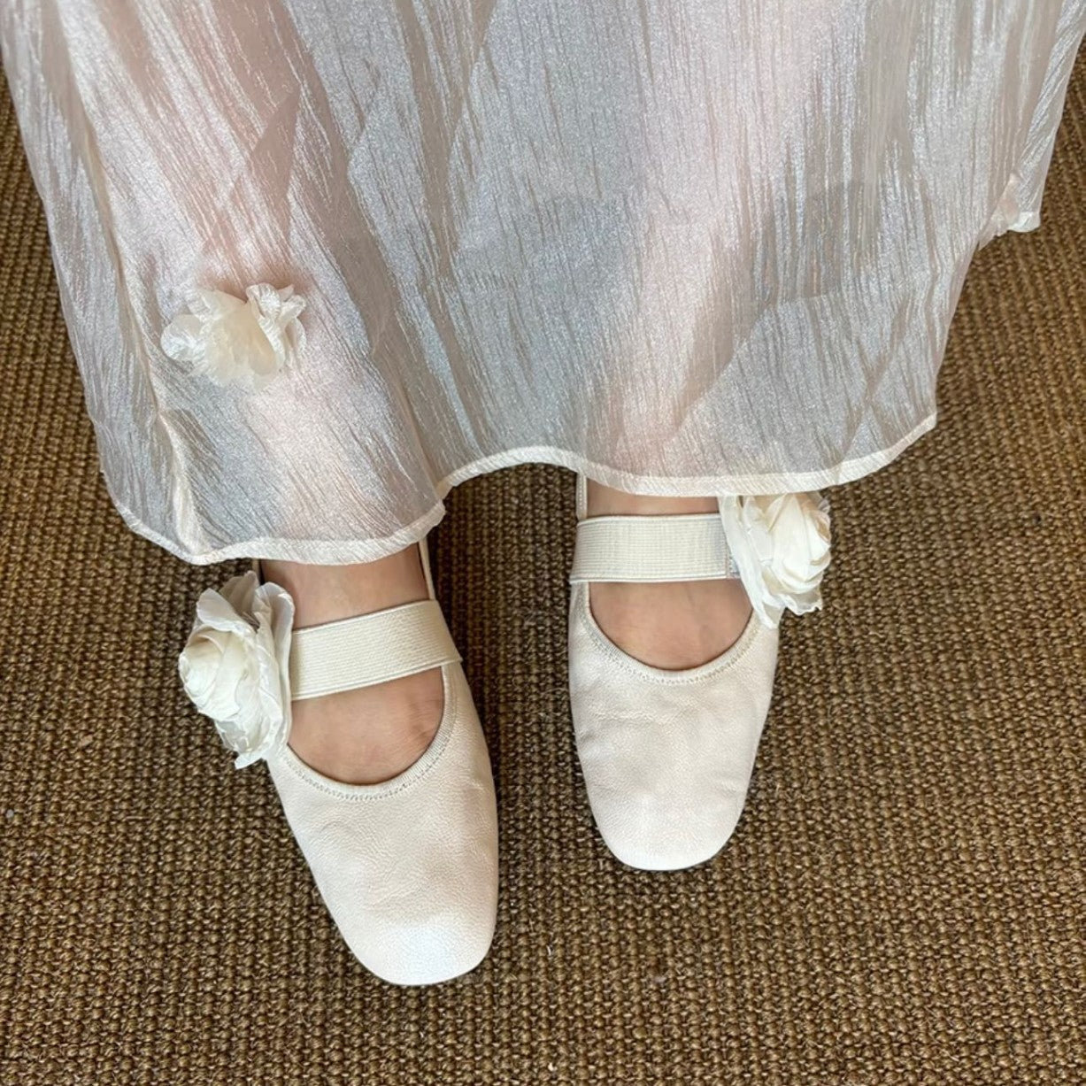 Dame Elegant Justerbare Stropper Ballerina Flade Sko med Blomstermotiver Stilla