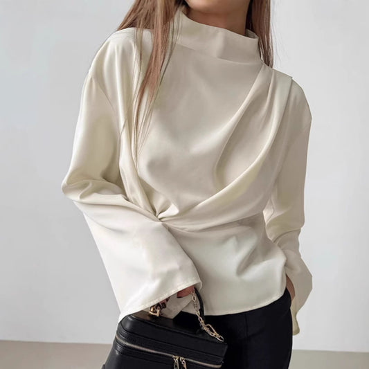 Dame elegant bluse top med asymmetrisk snit og afslappet indpakningsdetalje Stilla
