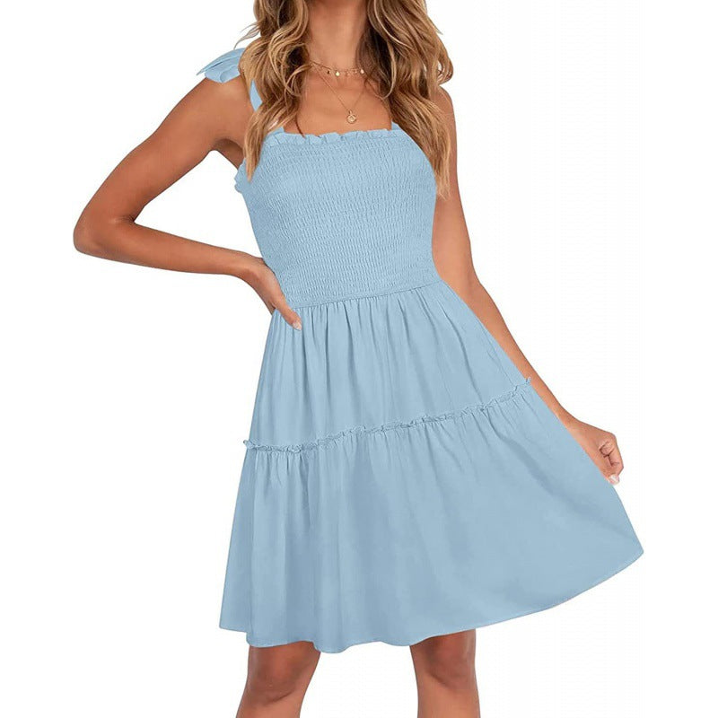 Dame afslappet sommerkjole med flæser og spaghettistropper Stilla