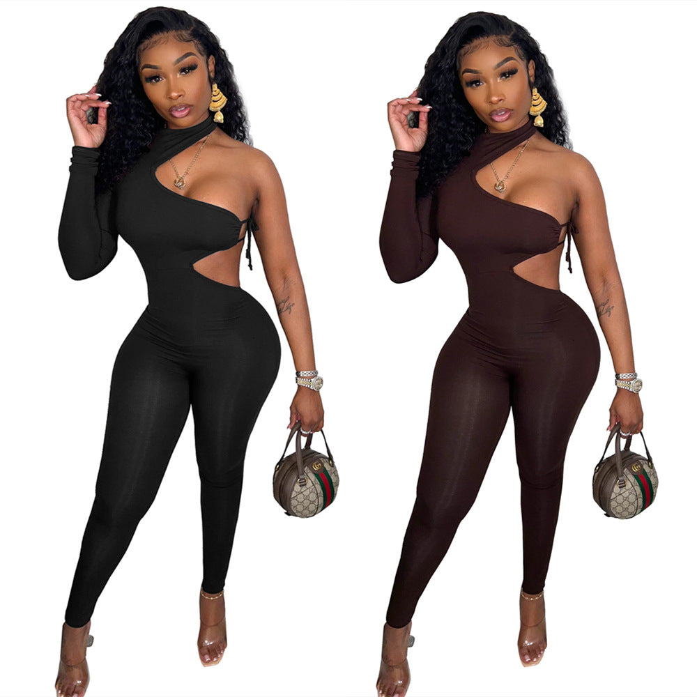 Dame Elegant Cut-Out Jumpsuit med asymmetrisk top Stilla