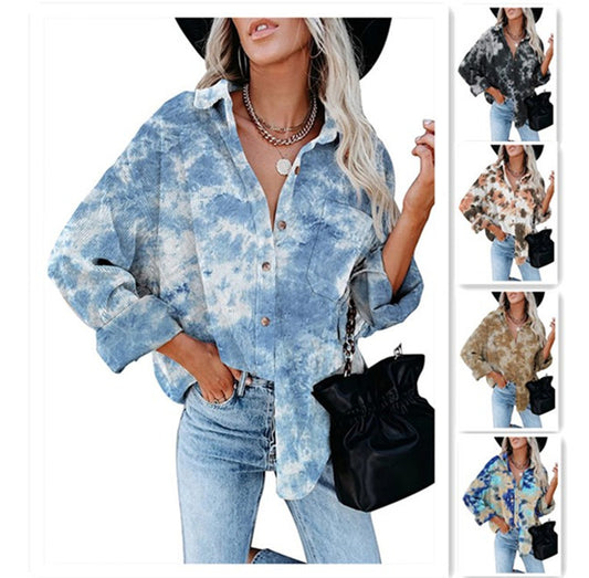 Dame afslappet oversized skjorte bluse i cord Stilla
