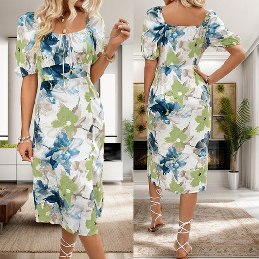 Dame Elegant Floral Midi Kjole Stilla