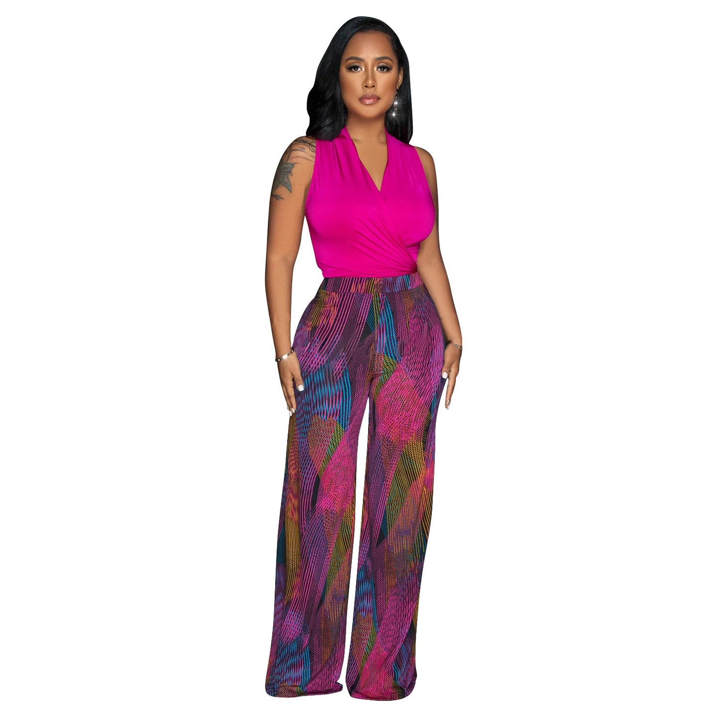 Dame Elegante Jumpsuit med indviklet overdel og bredt ben Stilla