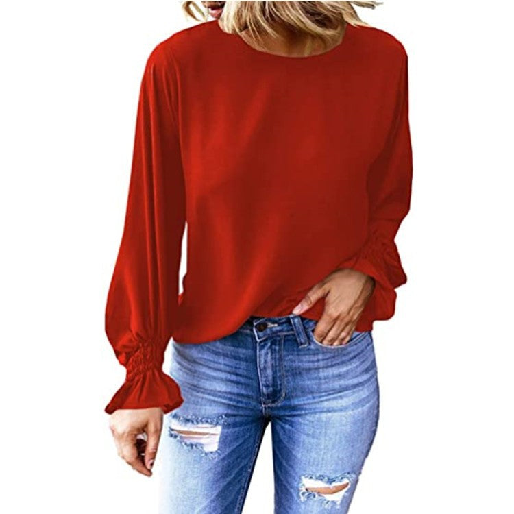 Dame elegant bluse med rynkeærmer Stilla