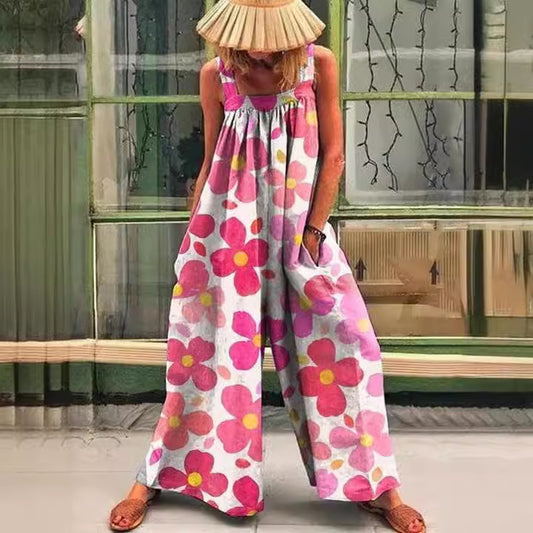 Kvinde luftig Jumpsuit med farverigt blomsterprint og praktiske sidelommer Stilla