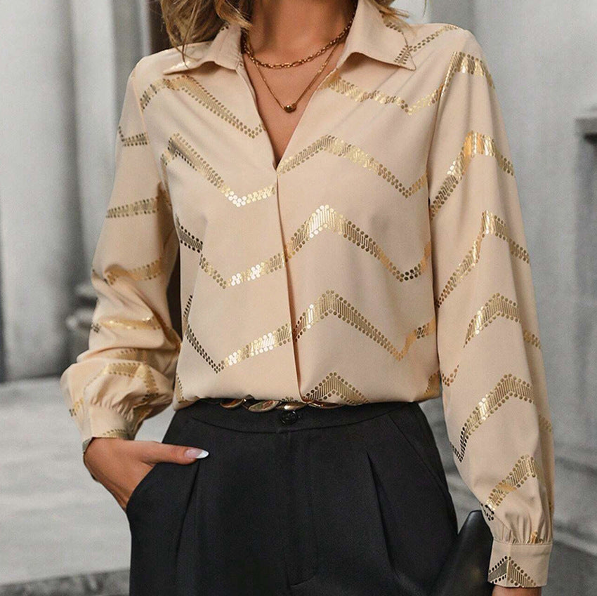 Dame Elegant bluse med særligt metallisk mønster og moderne snit Stilla
