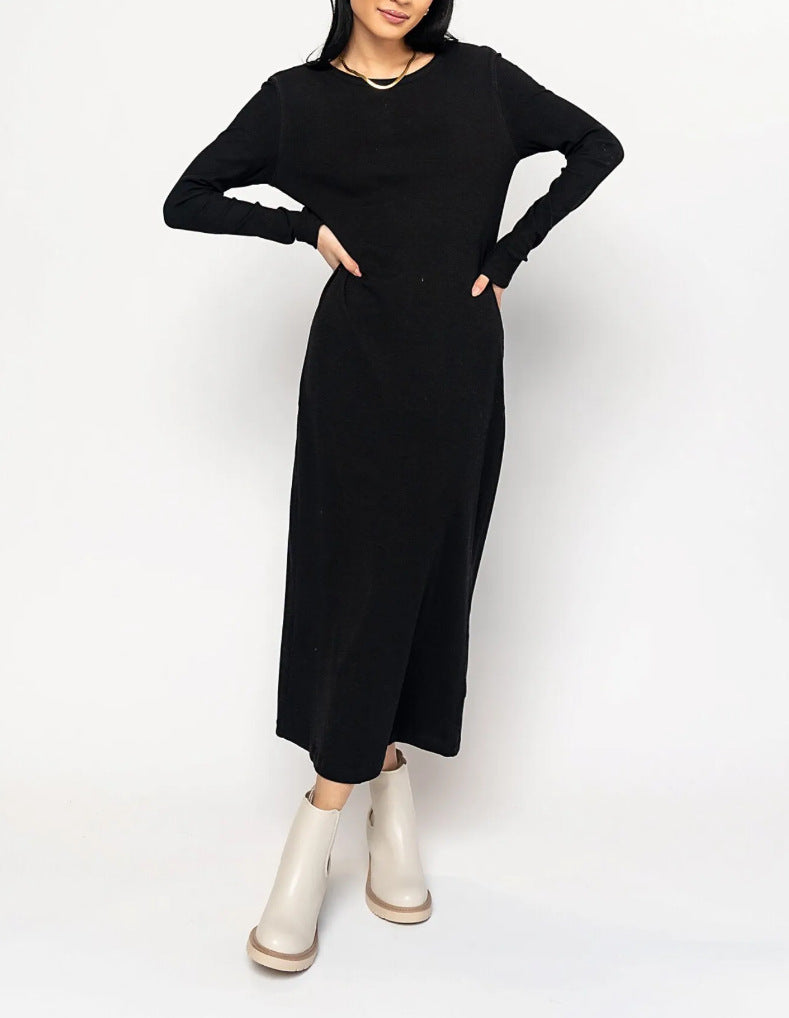 Dame afslappet langærmet maxikjole i hudvenlig bomuld Stilla