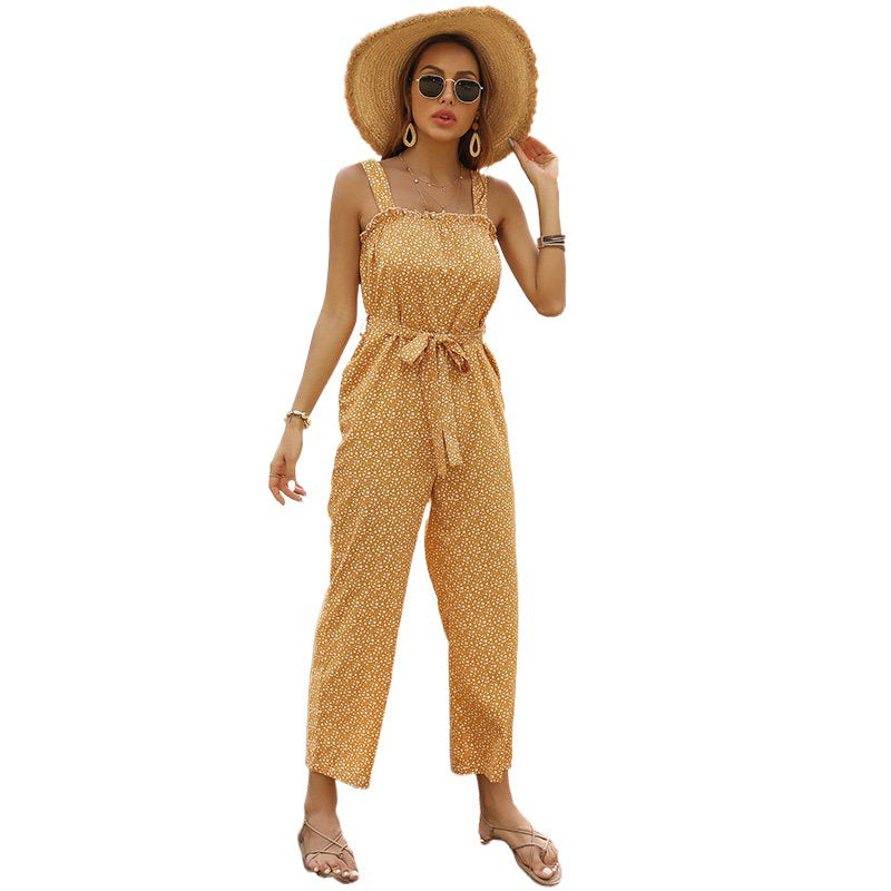 Dame jumpsuit med floral tryk og justerbart bælte Stilla