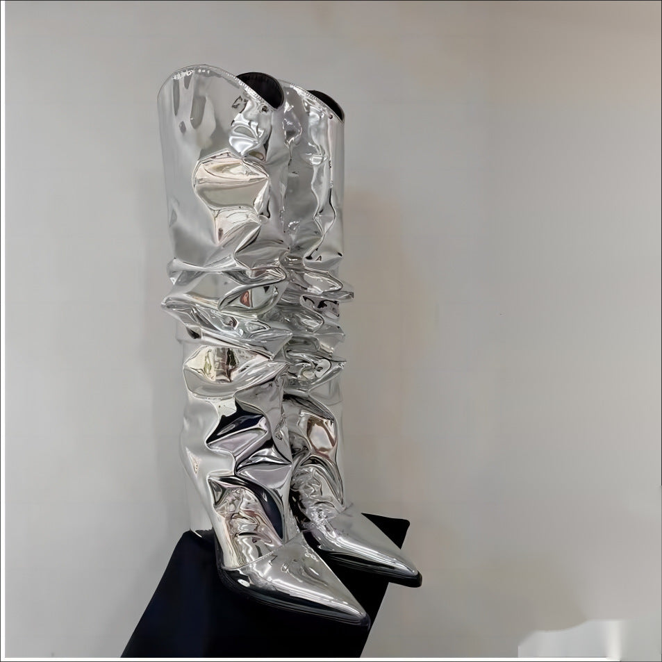 Femme Højglans Sluffige Lårhøje Stiletto Støvler Stilla