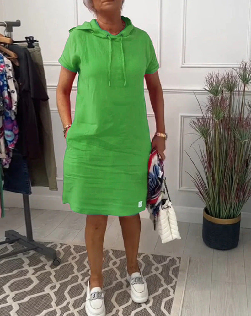 Dame afslappet hoodie kjole i hør med praktiske lommer Stilla