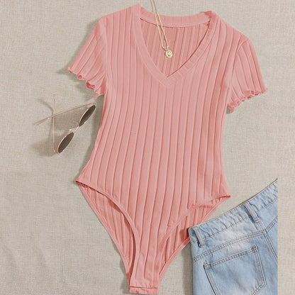 Dame bodysuit med V-udskæring og ribstrik Stilla