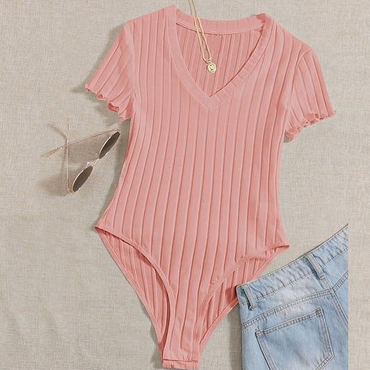 Dame bodysuit med V-udskæring og ribstrik Stilla