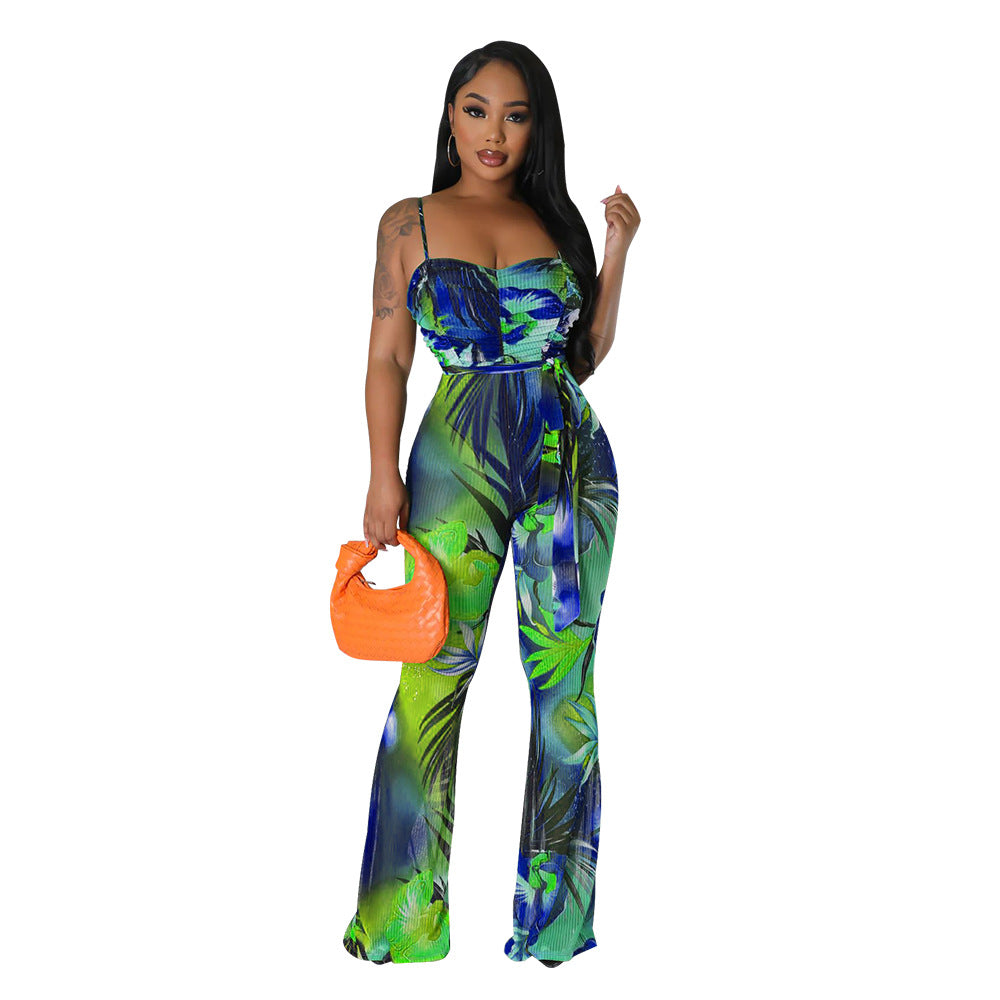 Dame afslappet jumpsuit med strapless design og blomster mønster Stilla