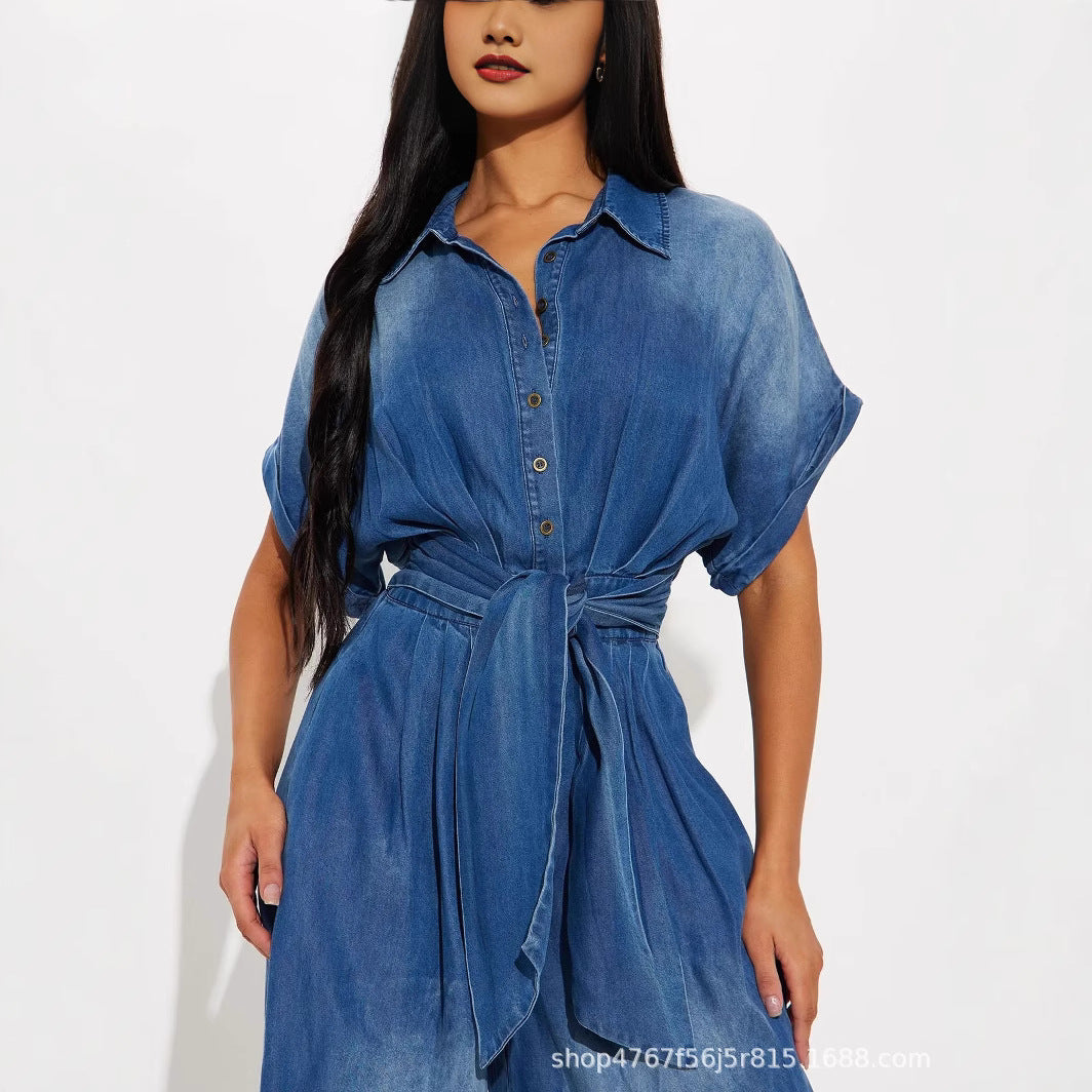 Dame afslappet denim-overall med vidde ben og praktiske lommer Stilla