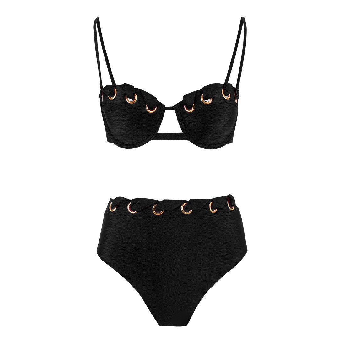 Dame bikini-sæt med elegant ringdekoration og højt skåret trusser Stilla