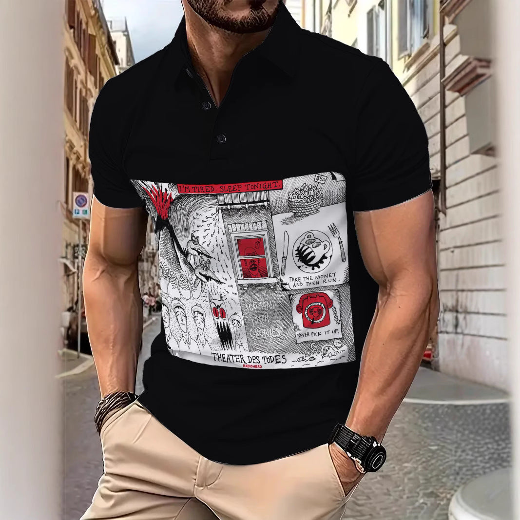 Herrer poloshirt med kunstnerisk trykmotiv Stilla