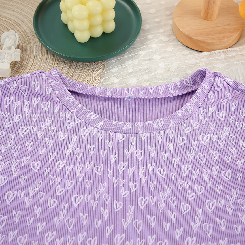 Dame cropped top og shorts sæt med hjerte mønster Stilla