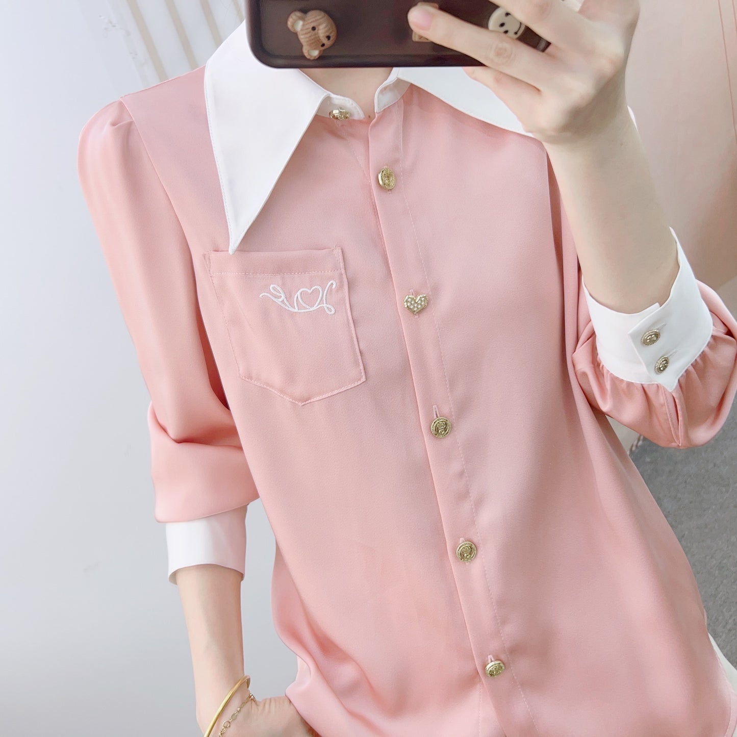 Dame Elegant Bluse med høj kvalitet Krave og dekorative Knapdetaljer Stilla