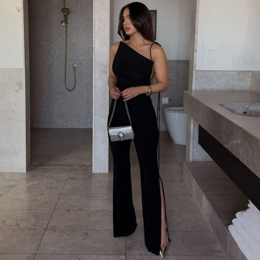 Dame Elegant Jumpsuit med flatterende Cowl-udskæring og sideslidser Stilla