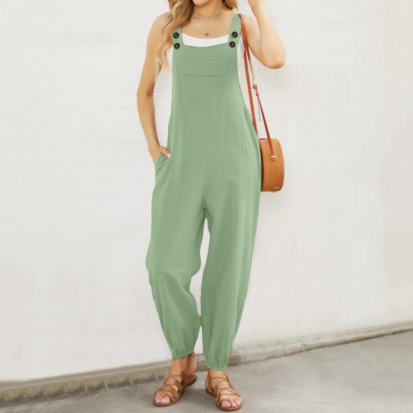 Dame casual jumpsuit med praktiske lommer og justerbare stropper Stilla